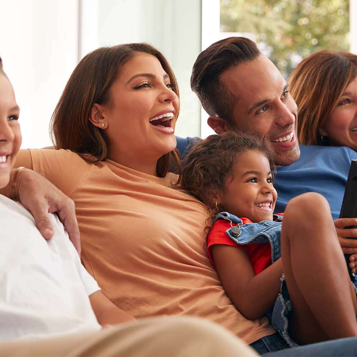 family on couch